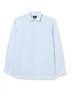 Hackett London Męska koszula bengalska, bawełniana, lniana, Biały/niebieski, M - Koszule męskie - miniaturka - grafika 1