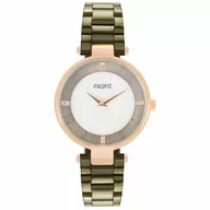 Zegarki damskie - Różowozłoty damski zegarek z zieloną bransoletą PACIFIC X6119-05 - miniaturka - grafika 1