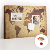 Tablice i flipcharty - Szkolna Tablica korkowa 60x40 cm, Kolorowe Pinezki, wzór Stara mapa świata - miniaturka - grafika 1