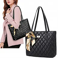 Torebki damskie - Torebka Damska Czarna Pojemna na Ramię Skórzana Pikowana Elegancka Wizytowa - miniaturka - grafika 1