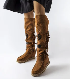 Brązowe kozaki na koturnie Cascia-37 - Botki damskie - miniaturka - grafika 1