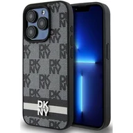 Etui i futerały do telefonów - Oryginalne Etui APPLE IPHONE 15 PRO DKNY Hardcase Leather Checkered Mono Pattern & Printed Stripes (DKHCP15LPCPTSSK) czarne - miniaturka - grafika 1