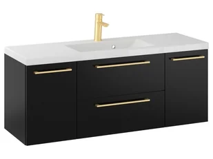 Szafka Wisząca Z Umywalką RON 120 cm D - Czarny Mat - Uchwyty Złote Szczotkowane - Szafki łazienkowe - miniaturka - grafika 1