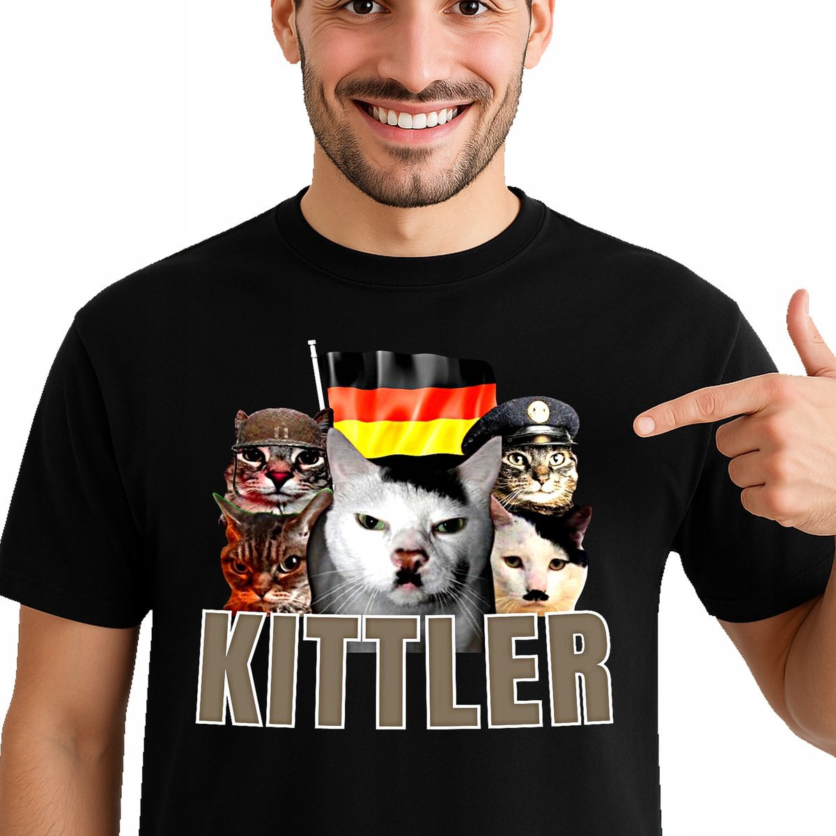 ŚMIESZNA KOSZULKA Z NADRUKIEM KITTLER VINTAGE Hitler JAKOŚĆ XXL 3479 CZARNA