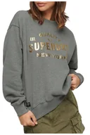 Bluzy damskie - Bluza damska Superdry Luxe Metallic szara ze złotym napisem -M - miniaturka - grafika 1