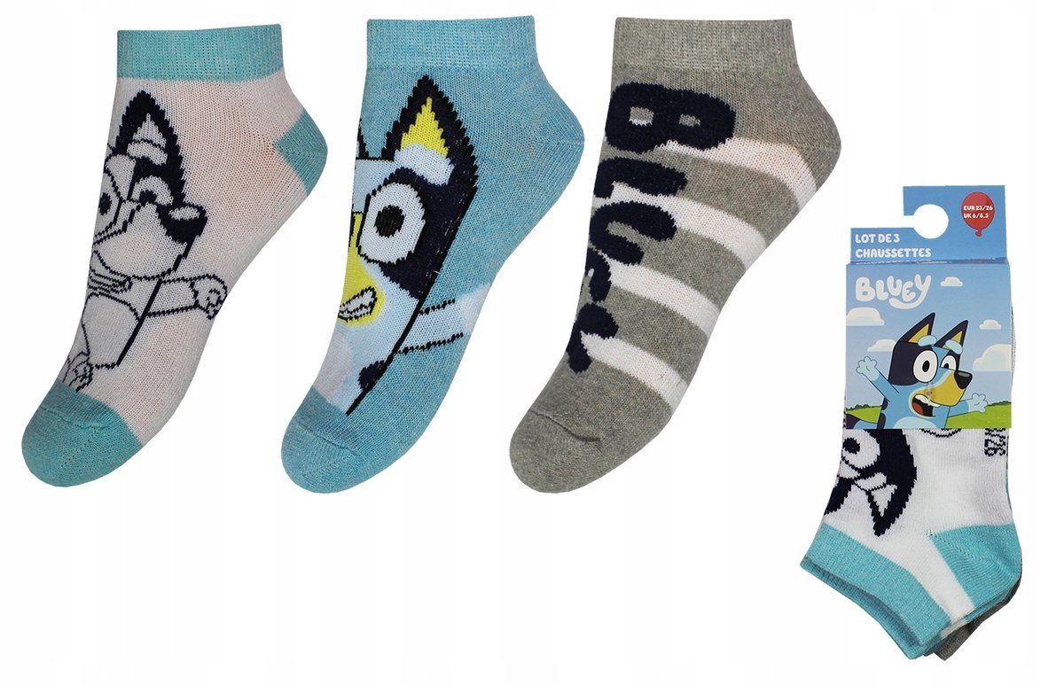 BLUEY STOPKI CHŁOPIĘCE SKARPETKI ZESTAW WIOSNA LATO NA PREZENT 3-PARY 27/30