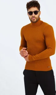 Leif Nelson sweter męski z golfem z cienkiej dzianiny LN-1670, czerwono-brązowy / XL - Swetry męskie - miniaturka - grafika 1