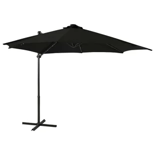 VidaXL Parasol wiszący z lampkami LED i słupkiem, czarny, 300 cm 312332 VidaXL - Parasole ogrodowe - miniaturka - grafika 12