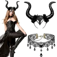 Dodatki do strojów karnawałowych - Mroczna Królowa Maleficent opaska Diabolina naszyjnik - miniaturka - grafika 1