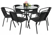 Meble ogrodowe - ZESTAW MEBLI OGRODOWYCH TARAS NA BALKON STÓŁ FI90+6x KRZESŁA LORETTO CZARNE - miniaturka - grafika 1