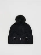 Czapki damskie - Reserved - Czapka z pomponem - czarny - miniaturka - grafika 1