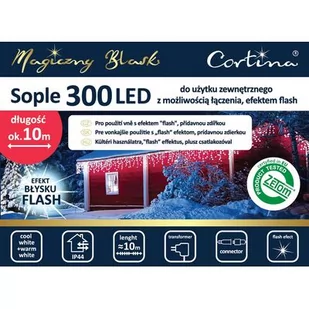 Lampki LED sople migające 300 zewnętrzne zimny biały CORTINA POLAND - Oświetlenie świąteczne - miniaturka - grafika 1
