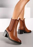 Botki damskie - Brązowe Botki Sztyblety na Obcasie z Lekkim Ociepleniem Tariala - miniaturka - grafika 1