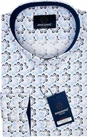 Koszule męskie - Elegancka wizytowa biała PREMIUM koszula męska z lycrą we wzory REGULAR-FIT - miniaturka - grafika 1