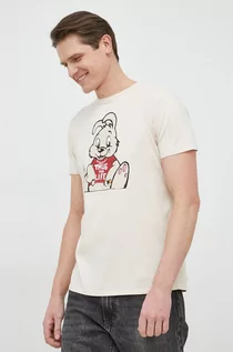Koszulki męskie - Guess t-shirt bawełniany x Brandalised kolor beżowy wzorzysty - grafika 1