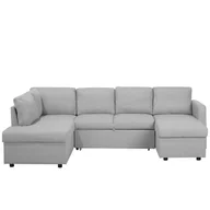 Sofy i kanapy - Beliani Sofa rozkładana podkowa tapicerowana jasnoszara KARRABO - miniaturka - grafika 1