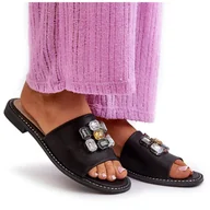 Klapki i japonki damskie - Klapki Damskie Z Ozdobami S.Barski KV27-031 Czarne - miniaturka - grafika 1