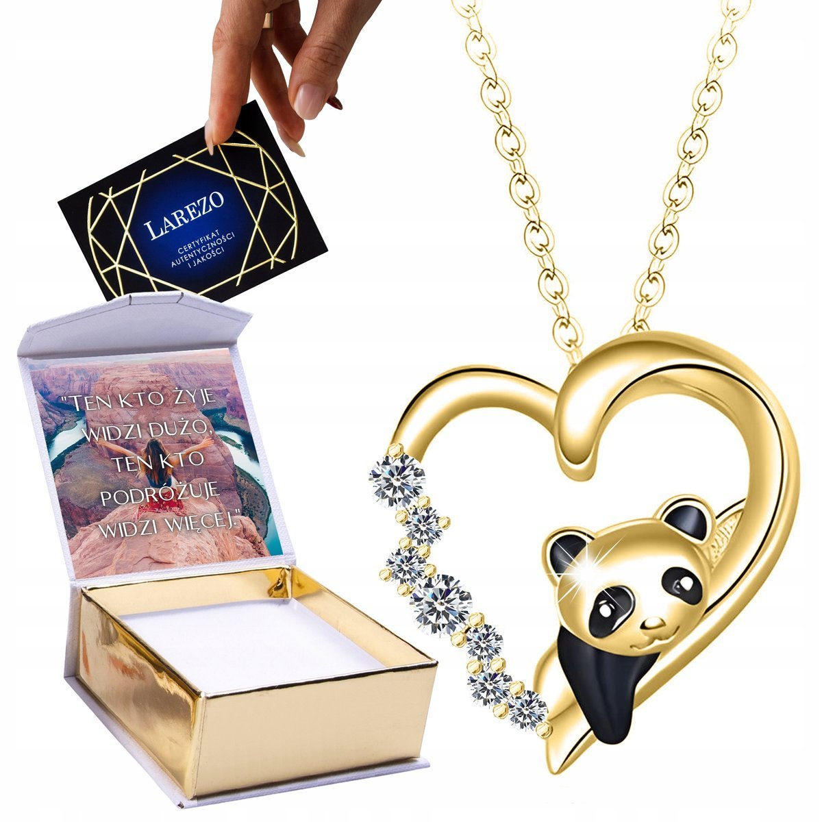 ZŁOTY NASZYJNIK Serce Panda Przyjaźni z Pandą dla bff Best Friends NADRUK