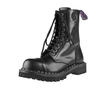 Botki męskie - glany STEADY'S - 10 dziurek, czarne / CZARNA RÓŻA (STE/10/HAFT) -37 - miniaturka - grafika 1