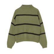 Swetry damskie - Cropp - Zielony sweter w paski z golfem - Khaki - miniaturka - grafika 1