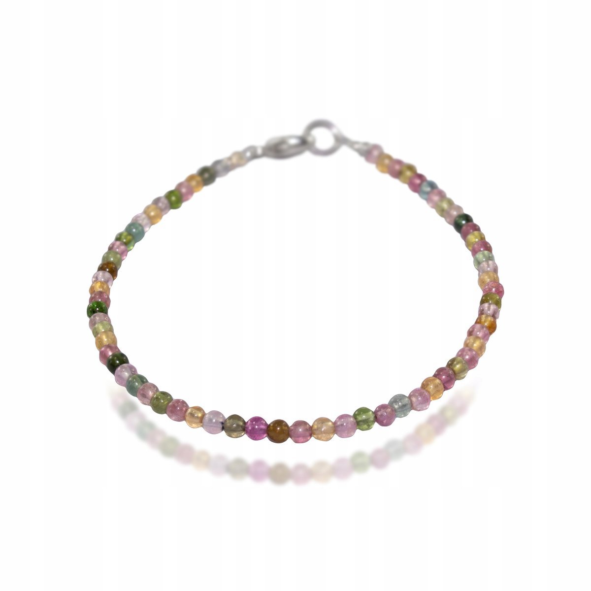 Bransoletka Naturalny Kamień TURMALIN KOLOROWY kule 2,5mm Srebro 925 18cm, bez marki, AG00000898
