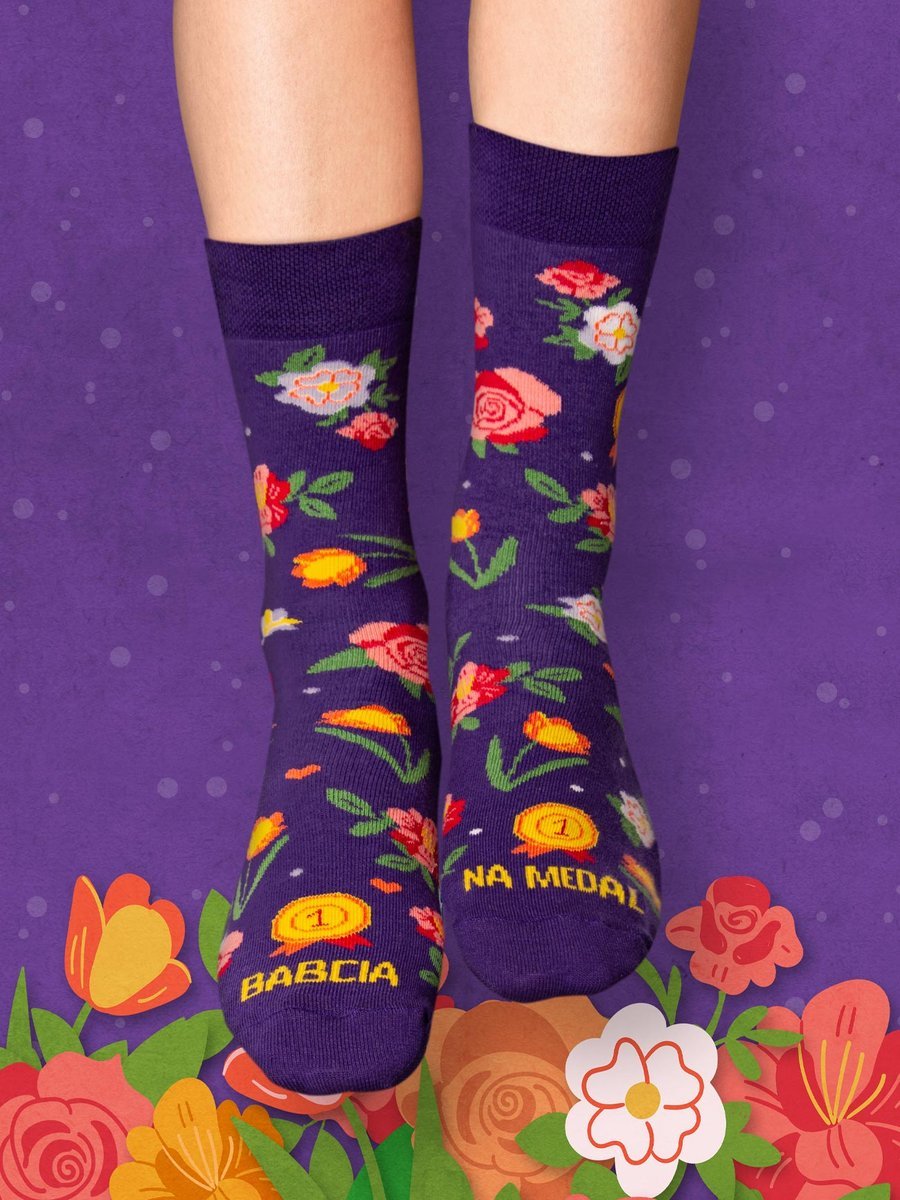 WYJĄTKOWE Skarpetki dla babci z napisem BABCIA NA MEDAL 36-40