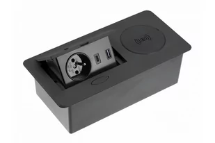GTV przedłużacz biurkowy nablatowy wpuszczany gniazdo elektryczne AVARO PLUS 1x gniazdo 1xUSB A+C 5W indukcja czarny - Gniazdka elektryczne - miniaturka - grafika 1
