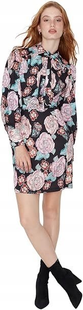 TRENDYOL SUKIENKA MIDI Z KOKARDĄ CZARNA W KWIATY 38 JQA