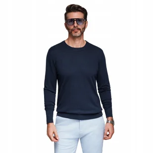 Męski sweter z okrągłym dekoltem - granatowy V1 OM-SWSW-0183 r. XXL - Swetry męskie - miniaturka - grafika 1
