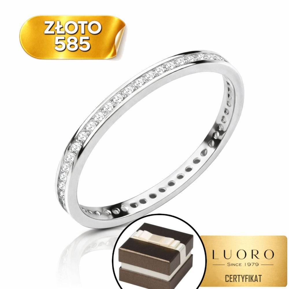 PIERŚCIONEK ZŁOTY 585 14K BIAŁE ZŁOTO CYRKONIA 1 MM KLASYczny R13