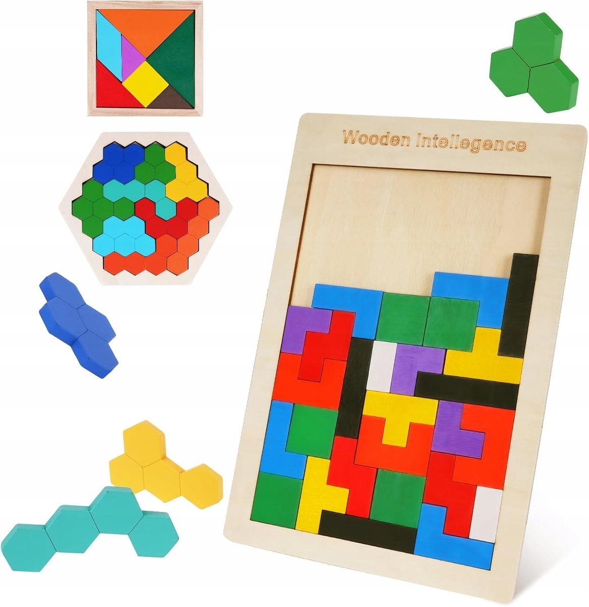 PUZZLE DREWNIANE TANGRAM 3W1 56 PUZZLI ZABAWKA EDUKACYJNA KLOCKI WYOBRAŹNIA