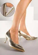 Czółenka - Złote Szpilki Vices Zdobione Aplikacją z Cyrkoniami Niravine - miniaturka - grafika 1