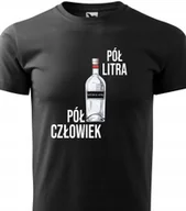 Piżamy damskie - Piżama Czarna Męska + Szare Spodnie PÓŁ CZŁOWIEK PÓL LITRA Wzory Rozm XXL - miniaturka - grafika 1