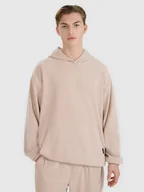 Bluzy męskie - 4F Bluza dresowa nierozpinana z kapturem męska - beżowa XL - miniaturka - grafika 1