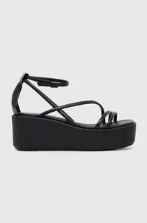 Sandały damskie - Calvin Klein sandały skórzane WEDGE SANDAL 30 LTH damskie kolor czarny na platformie HW0HW01949 - grafika 1