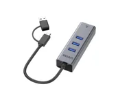 Huby USB - Unitek Y-3088B 4w1 Ethernet 3 x USB A 5 Gbps USB-C z adapterem USB A Szary - miniaturka - grafika 1