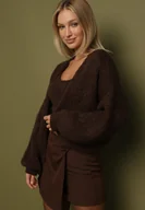 Swetry damskie - Brązowy Kardigan Bez Zapięć z Dodatkowym Topem z Wełną i Wiskozą Fendorie - miniaturka - grafika 1