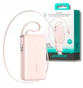 Powerbanki - Powerbank Joyroom JR-PR2L 10000mAh 35W z wbudowanym zwijanym kablem USB-C i kablem-smyczą USB-C - różowy - miniaturka - grafika 1
