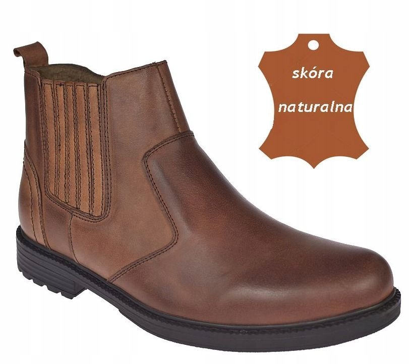 Trzewiki skórzane męskie eleganckie garniturowe botki zimowe CY87 br r. 45