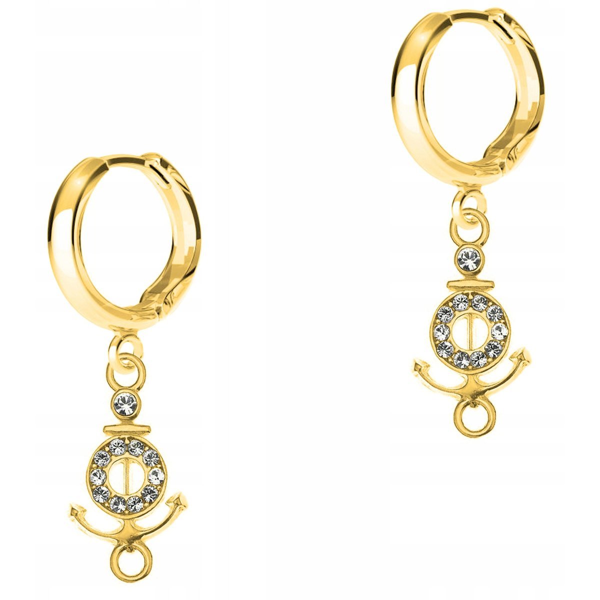 Złote Kolczyki Kotwica Łodź Boat Statek Morze z Cyrkoniami SREBRO 925