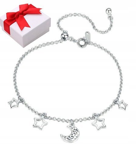Bransoletka CELEBRYTKA gwiazdki i księżyc SREBRO s925 +pudełko na prezent