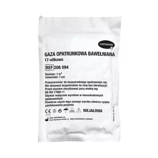 Hartmann Gaza opatrunkowa bawełniana 17-nitkowa 1m2 - 1 sztuka (30352) - Apteczki i materiały opatrunkowe - miniaturka - grafika 1
