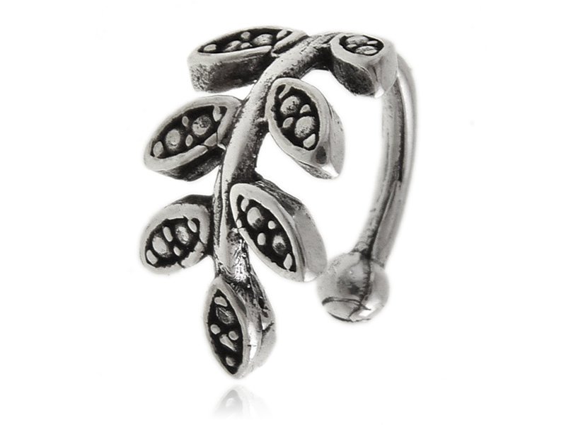 Nausznica srebrna Gałązka listki kn163