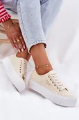 Trampki damskie - Trampki Damskie Z Koronką Lee Cooper LCW-25-31-3440L Beżowe-36 - miniaturka - grafika 1