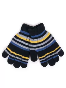 Rękawiczki Chłopięce Pięciopalczaste Czarne W Paski 18 Cm Yoclub - Rękawiczki dla dzieci - miniaturka - grafika 1