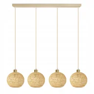 Lampy sufitowe - Lampa Wisząca Bambusowa Beżowa Boho 4xE27 Regulowana Wysokość Salon Nad Stół - miniaturka - grafika 1
