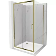 Kabiny prysznicowe - Mexen Apia kabina prysznicowa rozsuwana 100x100 cm, transparent, złota + brodzik Flat, biały - miniaturka - grafika 1