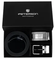 Paski - Pasek męski skórzany ZESTAW prezentowy pas + klamry 4w1 PETERSON czarny granatowy - miniaturka - grafika 1