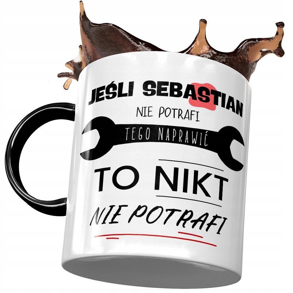 Kubek Czarny dla Sebastiana Męża Kolegi Prezent z Nadrukiem ze Zdjęciem + Opakowanie na prezent (wzór 02)