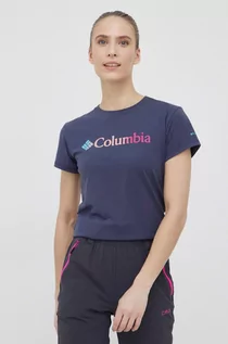 Koszulki i topy damskie - Columbia T-shirt sportowy Sun Trek SS Graphic kolor granatowy - grafika 1